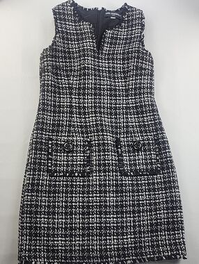 Karl Lagerfeld Paris Black & White Tweed Pocket Sheath Dress